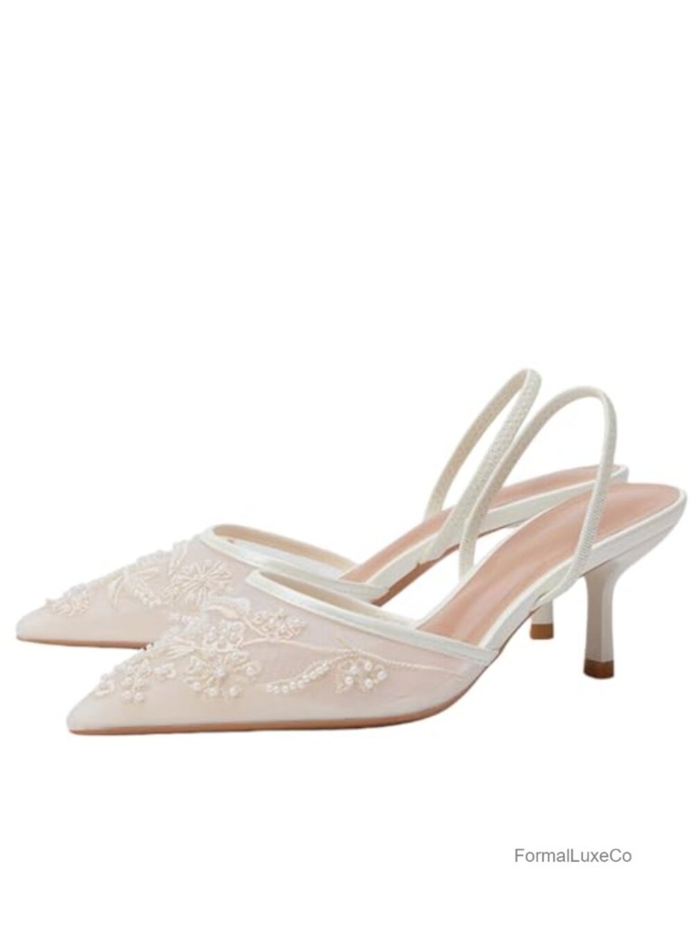 Kitten Heel Slingback Pumps Pointed Toe Rhinestone Ankle Strap Work Shoes
